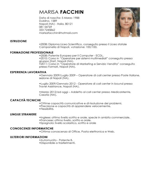 Call Center Representative CV full