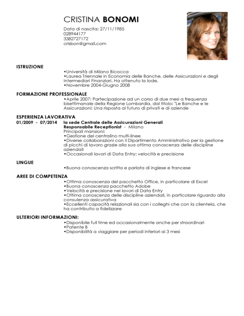 Receptionist CV full