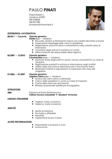 Curriculum Vitae Operaio Generico Modello Livecareer